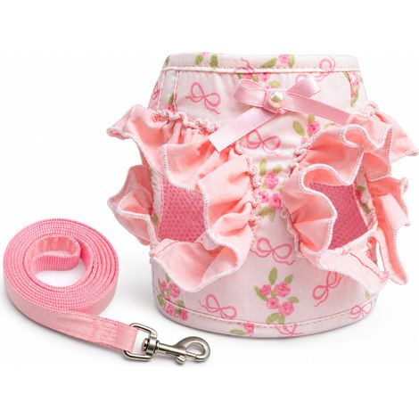 Harnais et laisse réglables pour petit chien rose à clipser M (1/5)