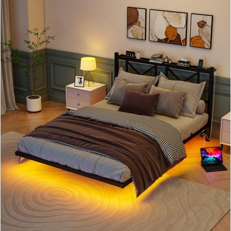 letto matrimoniale 140x200 con LED USB metallo OKMYHOME (1/5)