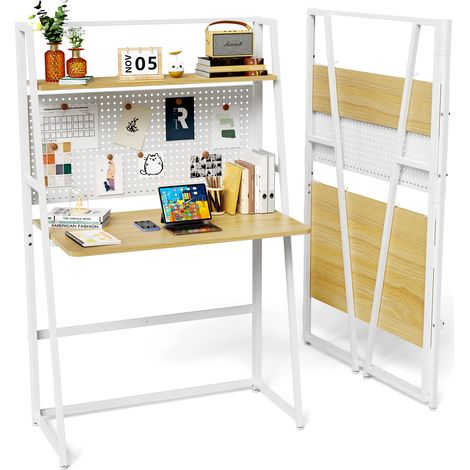 Haloyo® Scrivania per computer a due livelli, tavolo per computer, scrivania per computer, scrivania con ripiani, 80 x 48 x 136,5 cm, colore legno (1/5)
