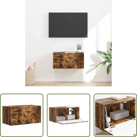 Meuble tv mural bois - Meuble TV mural Chêne fumé 60 x 31 x 29.5 cm Bois d'ingénierie (1/5)
