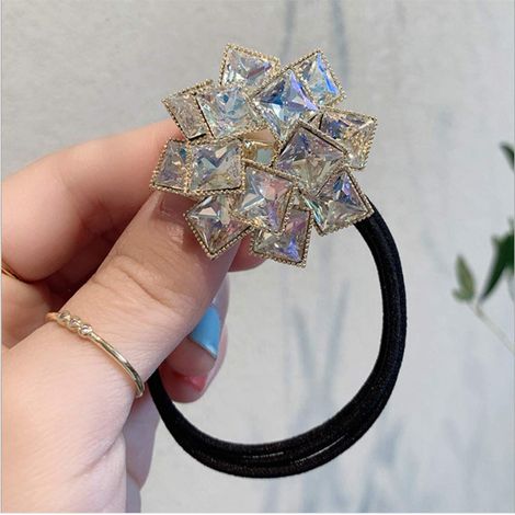 1 serre-tête en cristal, queue de cheval carrée ornée de strass, accessoire élastique, convient aux filles (blanc)