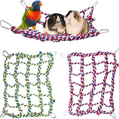 Set di 2 reti di corda colorate per uccelli - Amaca sospesa, scala e ponte per piccoli animali (ratti, criceti, uccelli, furetti) - Decorazione per giocattoli e gabbie - 28 x 20 cm