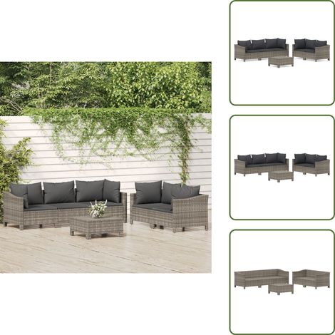 The Living Store Set Divani da Giardino 6 pz con Cuscini in Polyrattan Grigio - Divano angolare