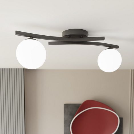 [NEUWERTIG] B-Ware Opus Deckenlampe Leuchte Hauptlicht Länge 60 Cm Opal Schwarz Glas 2 Flg