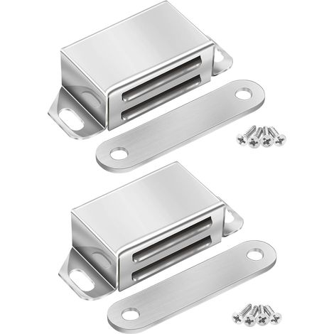 Verrou magnétique de porte, aimant puissant, fermeture de porte magnétique en acier inoxydable chromé pour salle de bain et cuisine (lot de 2)