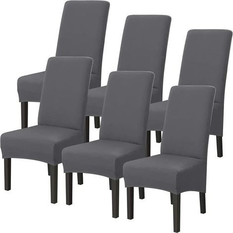 Lot de 6 housses de chaise extensibles en polyester gris foncé – Dossier haut 55-70 cm – Lavables en machine – Protection contre les taches (1/4)