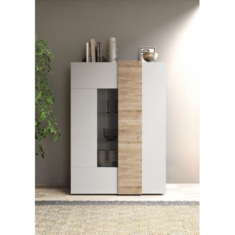 Azura Home Design – Vitrine 2 portes VENUS blanc laqué brillant – Verre tempéré 3mm – Structure en aggloméré 16mm – Dimensions 121x169x44cm (1/3)