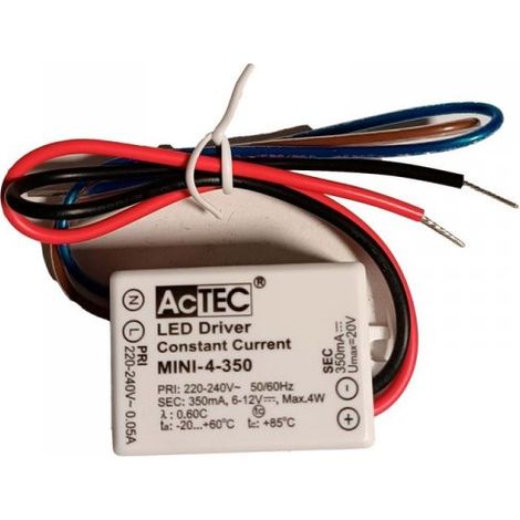 Mini Led Driver IP65 Corrente Costante 350mA 6V-12VDC 4W 48X38X21mm