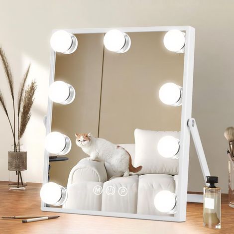 Miroir de maquillage - Miroir de table - Miroir lumineux LED - Miroir pivotant à 360° - Miroir en aluminium - Blanc (1/5)