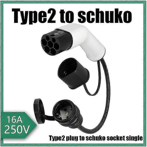 Câble adaptateur de charge pour véhicule électrique de type 2 vers Schuko 16A avec verrouillage de sécurité, conception étanche, adapté aux véhicules électriques (1/5)