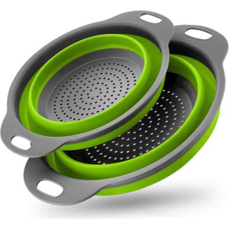 2 Pieces Collapsible Kitchen Colanders, Silicone Folding Colander, Collapsible Colander Basket for Pasta, Vegetables, Fruits (Green) (1/5)