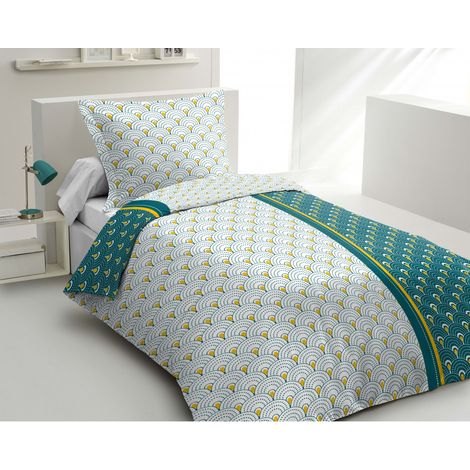 Parure de couette 2 pieces coton 57 fils vert 140x200 cm - LE RAINBOW (1/4)