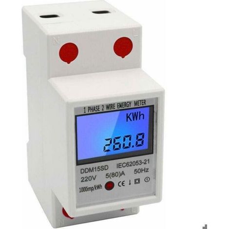Compteur D'Énergie - Monophasé 220V 50Hz - Rail DIN 35mm - 5A à 80A - Affichage LCD Rétroéclairé - 17000W - 1000imp/kWh