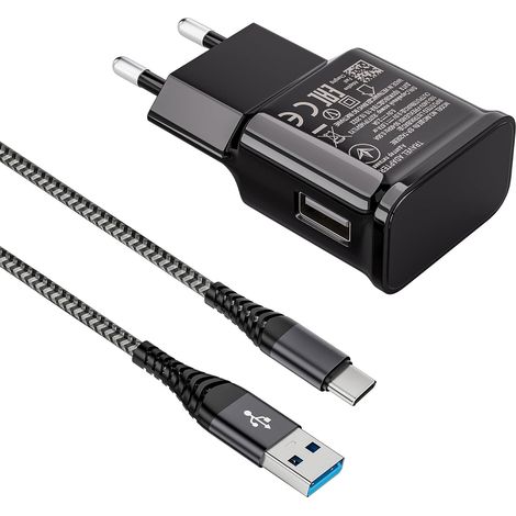 Chargeur Rapide Secteur USB Type C pour Samsung Galaxy A15 A14 A13 A04s A55 A35 A34 A33 A25 A23 A53 S10 S10e S9 S8 S20 M34 Telephone, Chargeur pour Samsung Charge Rapide avec Nylon Câble USB C 2M (1/5)