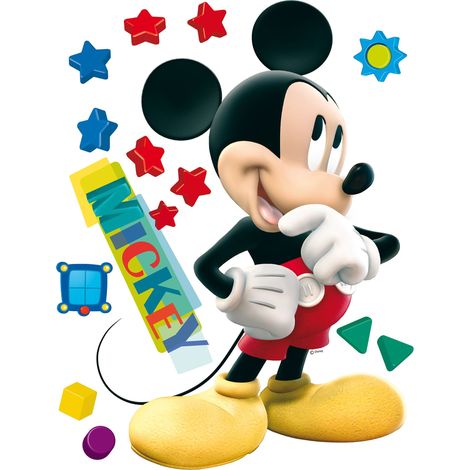 sticker mural Mickey Mouse jaune, rouge et bleu  - Disney