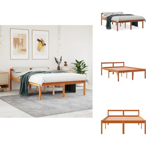 Lit pour personne âgée sans matelas 140x190 cm bois pin massif - Lit Senior - Lit Pour Personne Agée - Lit Haut - Lit Bois - Lit Design (1/5)