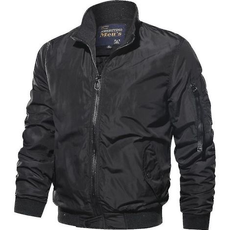 Blouson aviateur pour homme, blouson de moto, blouson de pilote, veste d'hiver noire (1/2)