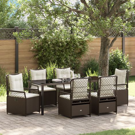 Garten Essgruppe 7 pcs Braun Poly-Rattan vidaXL (1/5)