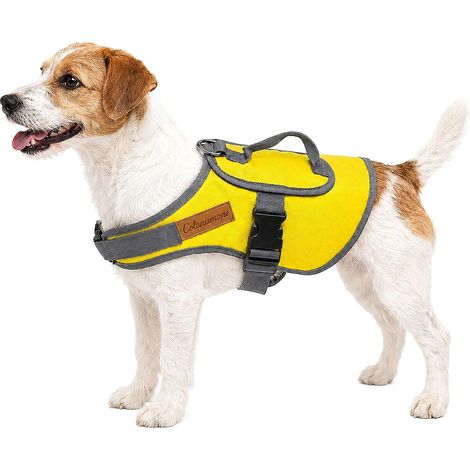 Harnais pour Chien Anti-Traction avec Amortisseur de Chocs, poignée de contrôle rembourrée, Dessous en Maille Ajustable Jaune L (1/5)