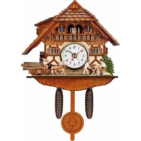 Horloge à coucou avec pendule oscillant, fonctionne à piles, chant d'oiseau, décoration murale
