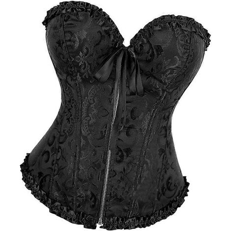 Schwarzes Vintage-Korsett-Top für Damen, Schnür- und Reißverschlusskorsett mit floralem Muster, Shapewear