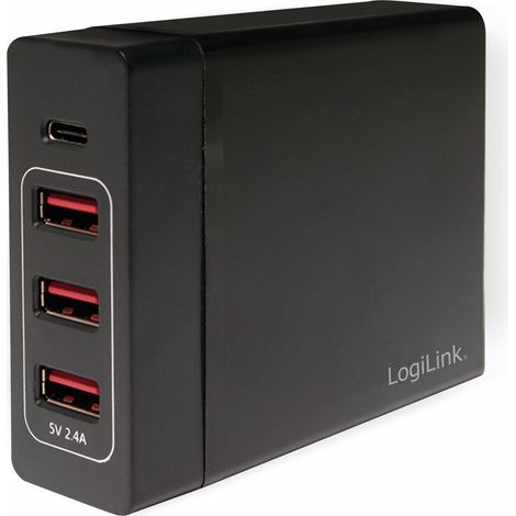 LogiLink PA0122 USB Ladegerät 60 W 3x USB-A, 1x USB-C® Schwarz Innenbereich Auto-Detect (1/5)
