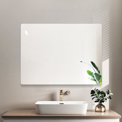 Specchio da parete rettangolare 100x75 cm, con pellicola infrangibile, installazione orizzontale o verticale, in vetro, argentato (1/5)