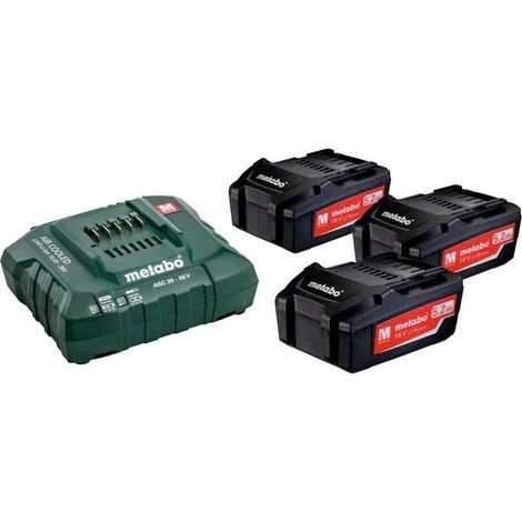 Metabo Juego de 3 baterías y cargador 18 V 5,2 AH, baterías de iones de litio Power Extreme, para herramientas profesionales y aficionados