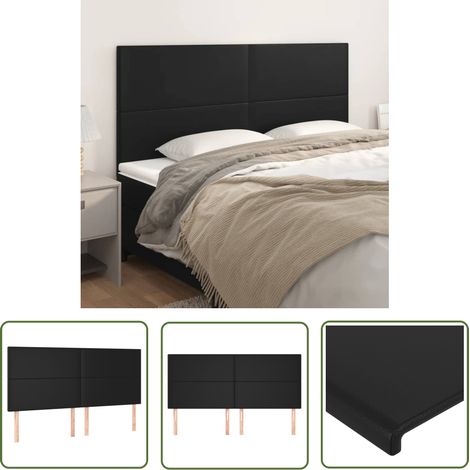 The Living Store Têtes de lit 4 pcs Noir 100x5x78/88 cm Similicuir - Tête De Lit - Têtière De Lit - Meuble De Chambre - Literie - Décoration Chambre (1/5)