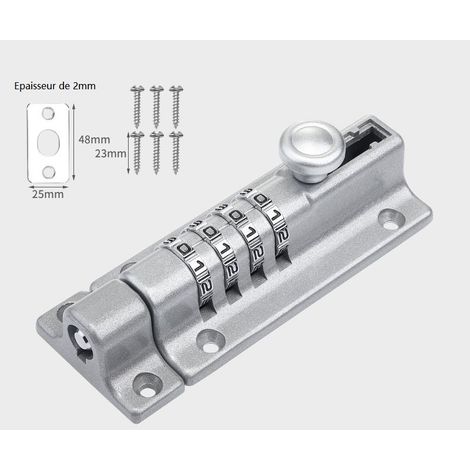 Serrure de porte codée, 4 roues, reprogrammable, étanche, serrure à combinaison, serrure sans clé avec vis unidirectionnelles, haute sécurité pour abris de jardin/granges (argent) (1/4)