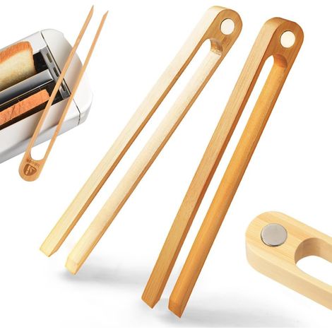 Lot de 2 pinces magnétiques en bambou pour grille-pain – Bois 100 % naturel (22 cm) – Accessoire de cuisine écologique et gain de place (1/5)