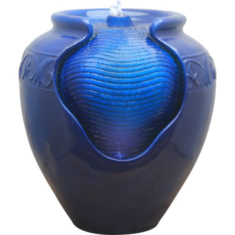 Teamson Home – Fontaine de jardin amphore grecque bleue avec éclairage LED – Pompe submersible 12V – Capacité 8L – Dimensions L39 x l39 x H43 cm – YG0036AZEU