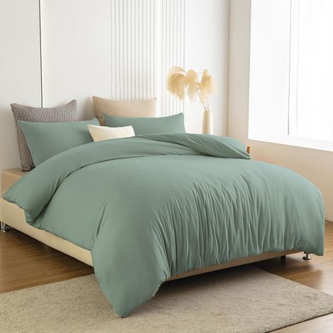 Ensemble de literie 180x200 cm Vert Microfibre Facile d'entretien avec 2 taies d'oreiller 80x80 cm