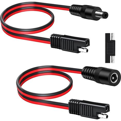 Lot de 2 connecteurs 14 AWG à DC, 5,5 x 2,1 mm, fiche 12 V, connecteur d'alimentation pour panneaux solaires et batteries (60 cm/1 paire) (1/5)