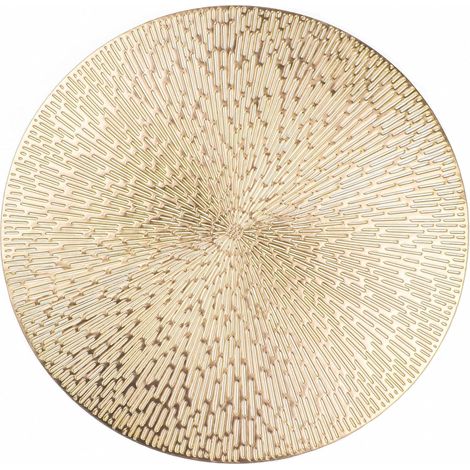 6er-Set, 38 cm, rund, metallisch-goldfarben, hohl, Vinyl-Tischsets, waschbar, leicht zu reinigen, rutschfest, hitzebeständig, für Hochzeitstischdekoration