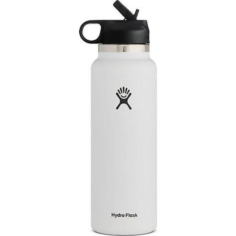 Hydro Flask Water Bottle Stainless Steel Wide Mouth With Straw Lid 40oz-WHITE- (1/4)