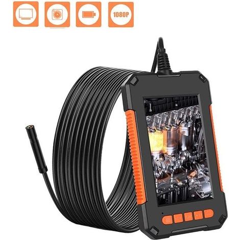 Endoscope Industriel, Camera Endoscopique 1080P HD, Camera d'Inspection Canalisation, Écran HD 4,3 Pouces, Lumières LED 8, couleur orange(10M) (1/4)