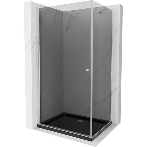 Mexen Pretoria cabine de douche à battant 80 x 70 cm, graphite, chromé + receveur Plat, noir - 852-080-070-01-40-4070 (1/5)