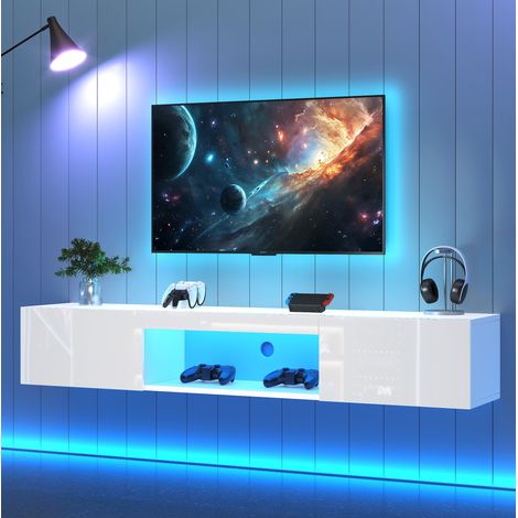 Mobile TV bianco lucido con LED e vano aperto 160 cm OKMYHOME (1/5)