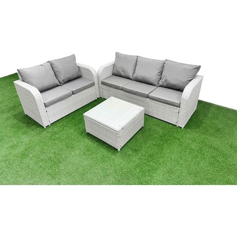 Fimous 5 Seater PE Rattan Wicker Garden Furniture Patio Conservatory Sofa Set with Square Coffee Table 3 Seater Sofa Love Sofa (1/4)