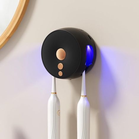 Zahnbürstenhalter für 2 elektrische Zahnbürsten UV-Zahnbürste Wand-Desinfektionsgerät für Badezimmer Kinder und Erwachsene kein Bohren schützt schwarz (1/5)
