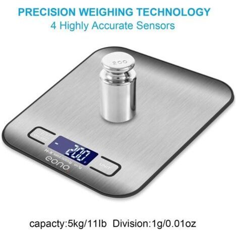 High quality stainless steel digital kitchen/pastry scale, with gram and ounce function, maximum 5 kg in increments of 1 (rechargeable) (1/4)
