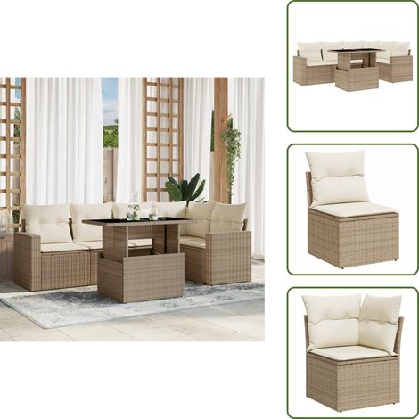 6-tlg. Garten-Sofagarnitur mit Kissen Beige Poly Rattan - Garten Sofagarnitur - Garten Sofagarnituren - Outdoor Sofagarnitur - Sofagarnitur Terrasse (1/5)