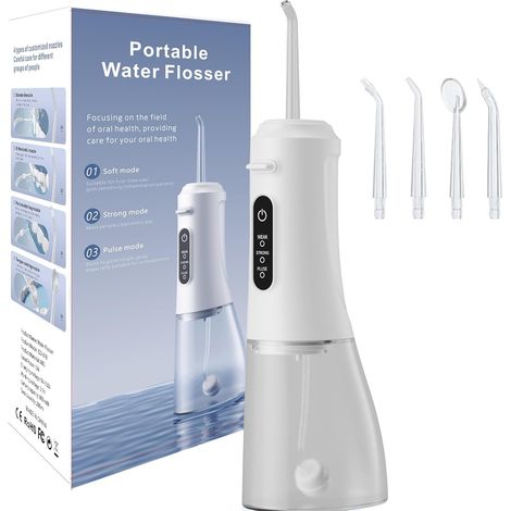 Fil dentaire étanche, bain de bouche portable, 3 modes avec 4 embouts, fil dentaire électrique rotatif à 360°, adapté aux voyages et à un usage quotidien. (1/5)