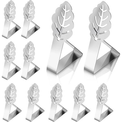 10 Pièces Pince Nappe, Pinces pour Nappe décoratives en Acier Inoxydable épais, Nappe Clips Anti-Glissant, pince nappe exterieur, pour Pique-Nique, Barbecue, Mariage, fête (Feuilles) (1/5)