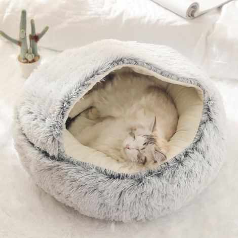 (Gris)Panier pour Animaux Lit Moelleux 50cm - Semi-Fermé - Gris - Pour Chats et Chiens (1/4)