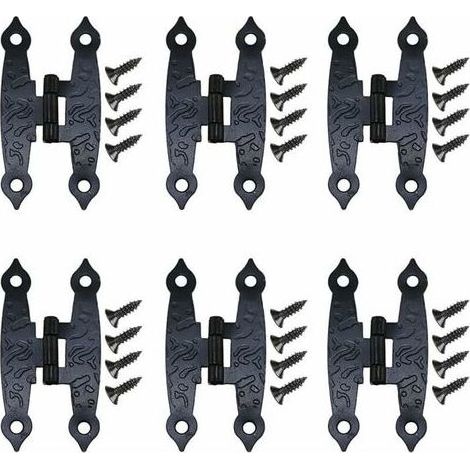 Charnières Décoratives Anciennes Noires à Fleurs - Lot de 18 - 65x33mm - Pour Meubles et Armoires - Avec Vis - Quincaillerie Vintag (1/5)