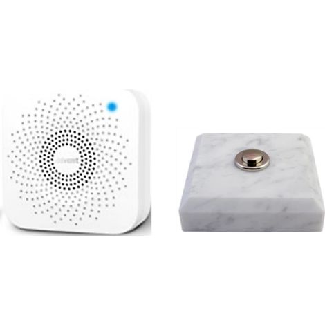 Sonnette Evora sans fil marbre blanc bouton chrome et carillon