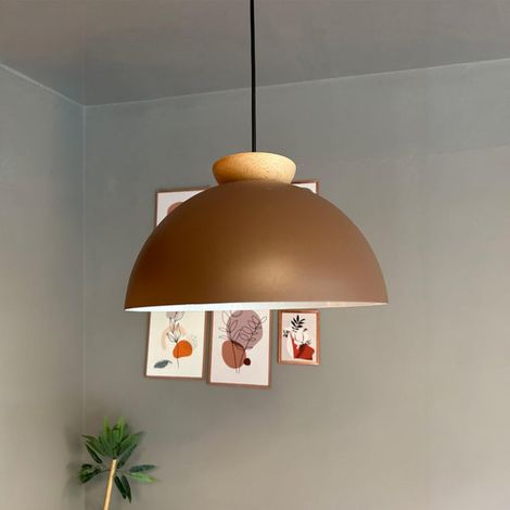 Yimpi Lustre Suspendu Simple en Bois Brun Avec Tête de Lit, Eclairage Décoratif Pour Salon de Coiffure, Café, Pâtisserie
