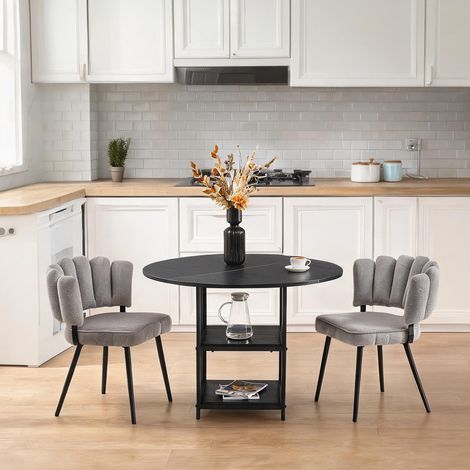 Set table ronde 107 cm métal et MDF avec rangement et 2 chaises (1/5)